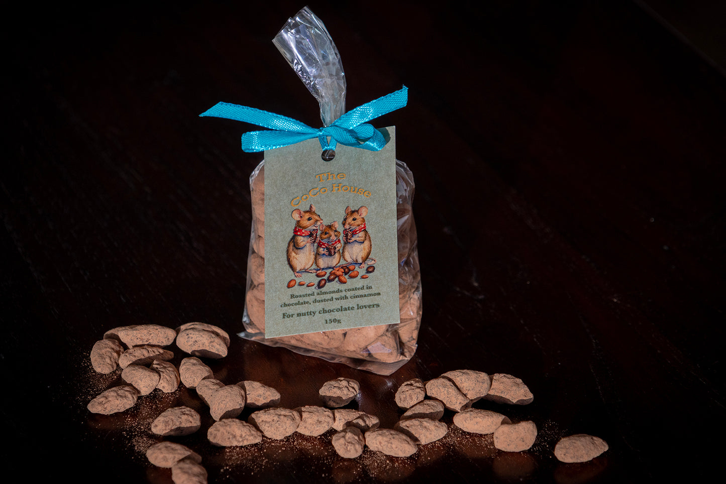 Roasted almonds coated in chocolate